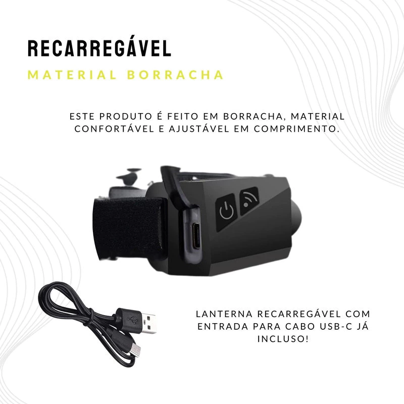 Lanterna de Cabeça recarregável IMPERMEÁVEL - Paixão Verde | Compre 1 Leve 2