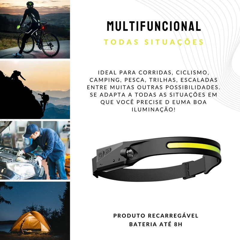 Lanterna de Cabeça recarregável - Paixão Verde | Compre 1 leve 2 / Promoção
