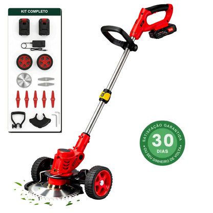 Cortador de grama eletrico Tratorando com kit completo: 2 baterias, carregador, rodas, disco e laminas